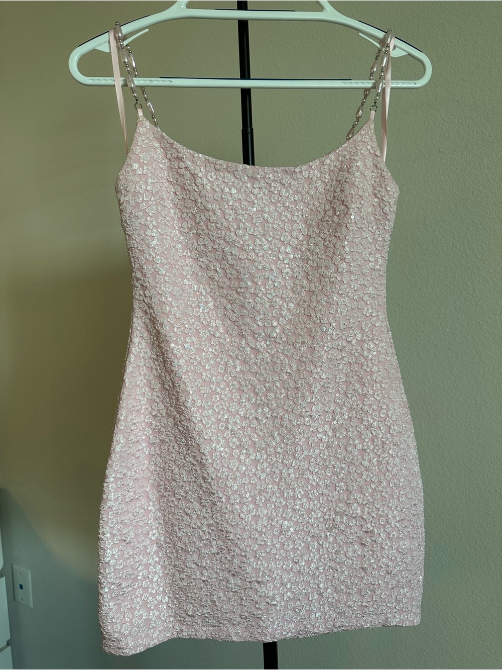 Pink Sequin-Embellished Mini Slip Dress